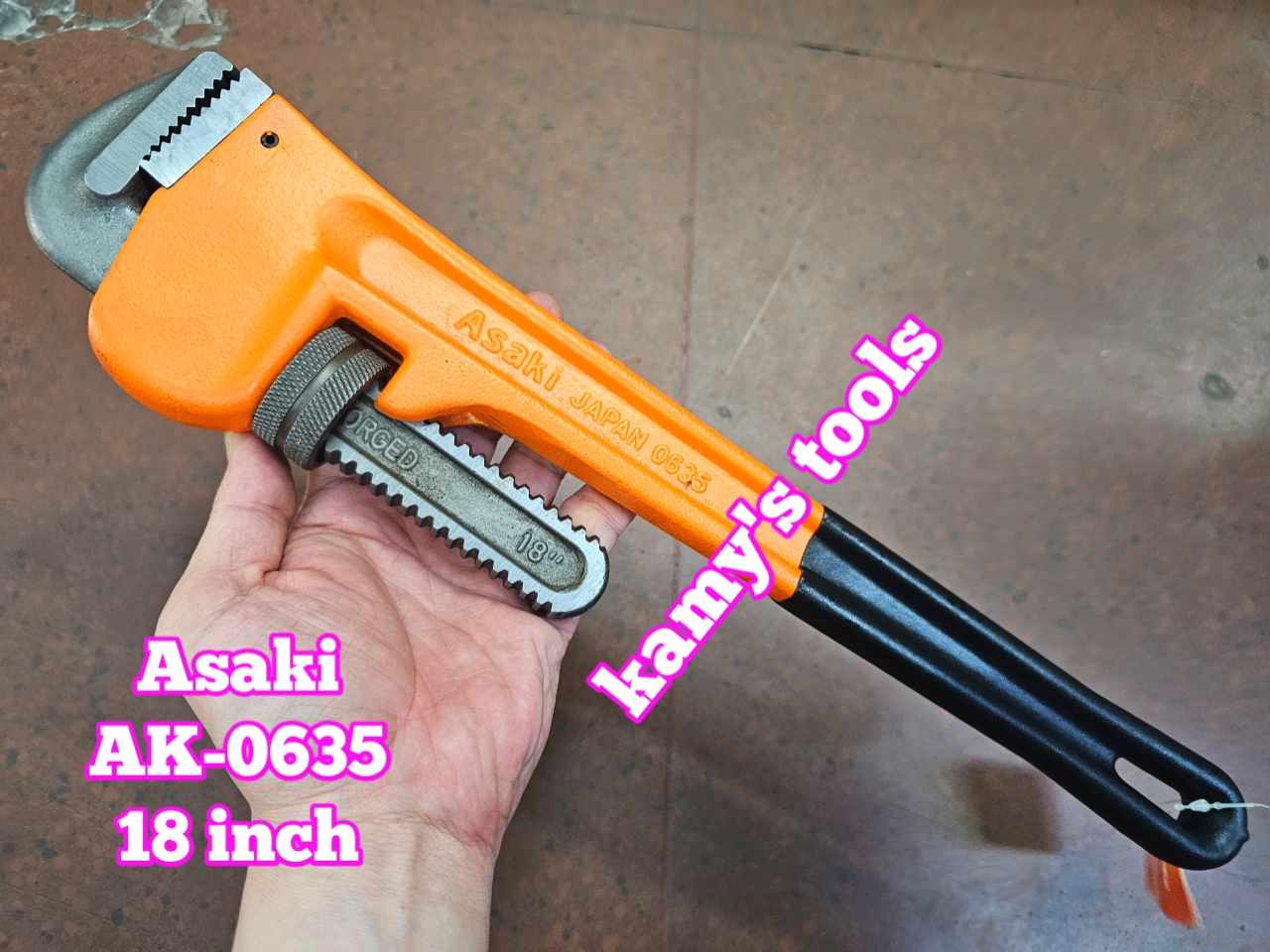 Mỏ lết răng Asaki AK-0635 dài 18 inch 450mm ngàm mở tối đa 60mm