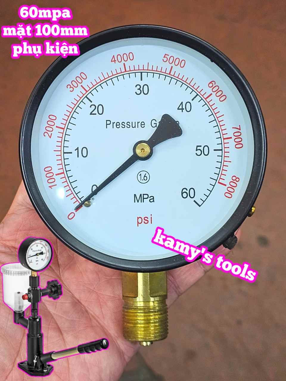 Phụ kiện đồng hồ của dụng cụ cân chỉnh béc kim phun dầu diesel 60mpa mặt 100mm đường kính 20mm Wetools DGNT6010