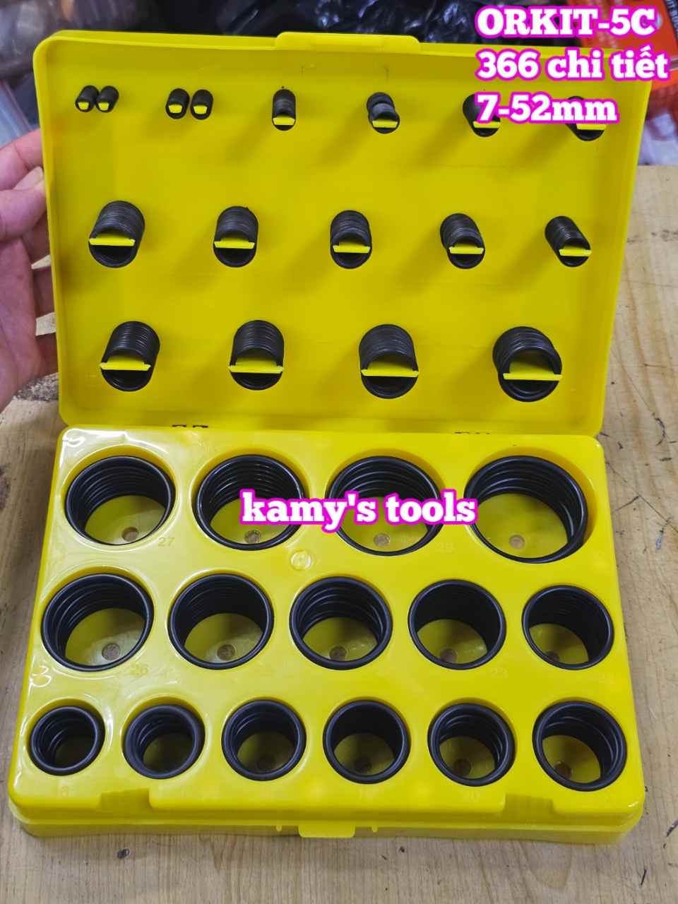 Hộp gioăng sin oring ron cao su vòng đệm 366 chi tiết ORKIT-5C Wetools 7-52mm LOẠI B MÀU VÀNG