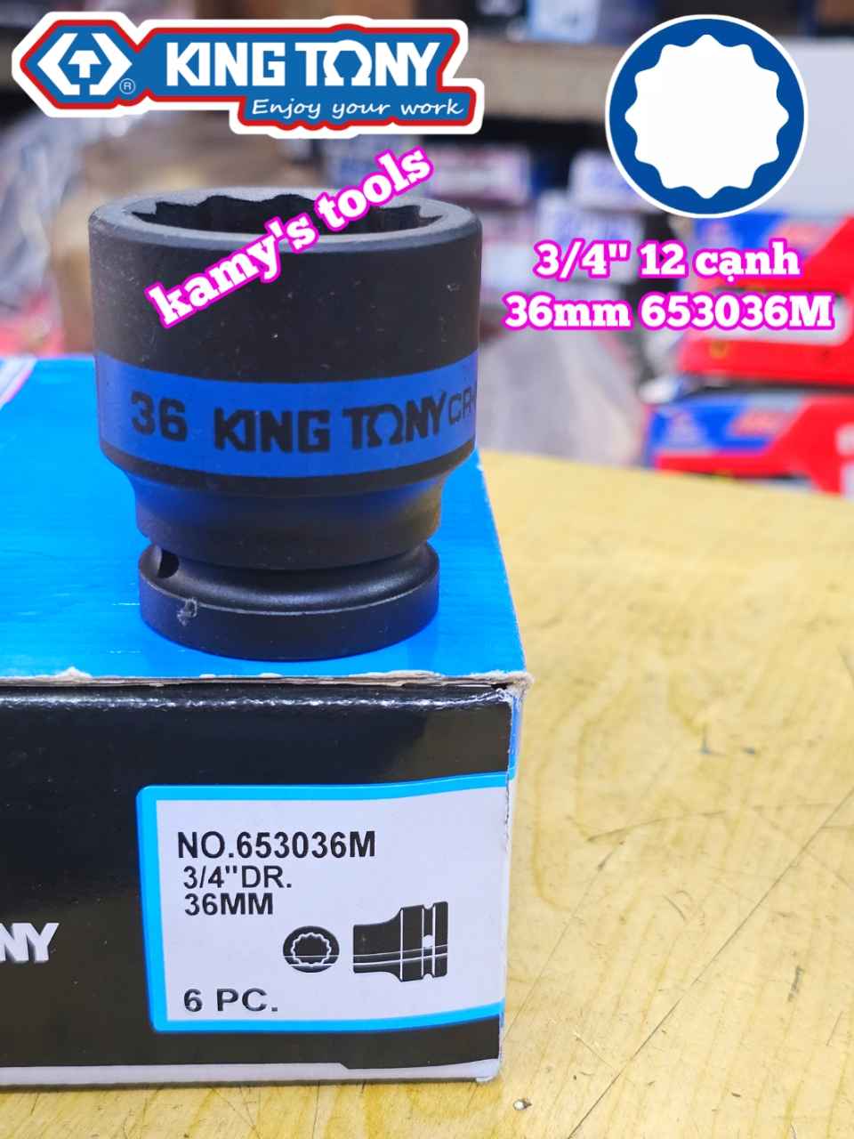 Tuýp 3/4 inch bông 12 cạnh đen Kingtony 36mm 653036M