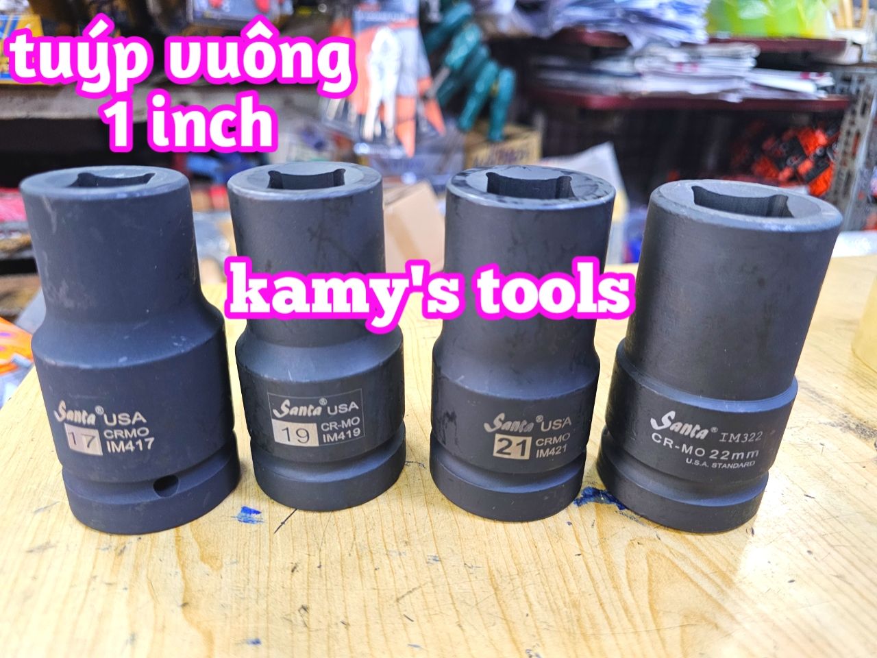 Đầu tuýp đầu khẩu VUÔNG 1 inch dài 90mm Santa thép Cr-mo 17mm 19mm 21mm 22mm
