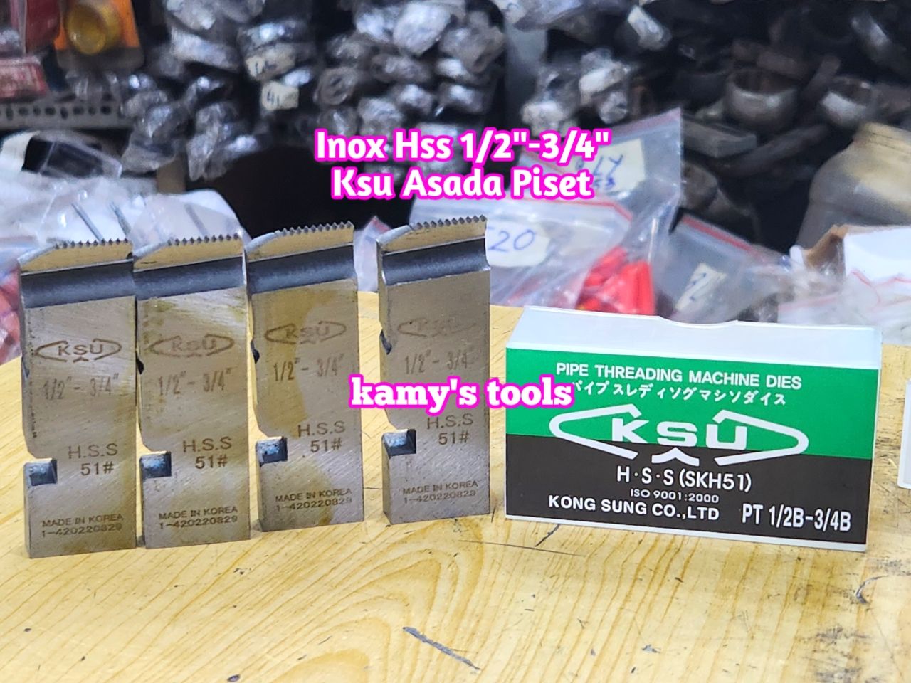 Dao tiện ren ống inox HSS BSPT Asada Piset Ksu hiệu KSU 1/2”-3/4” inch ren ống 21mm-27mm.