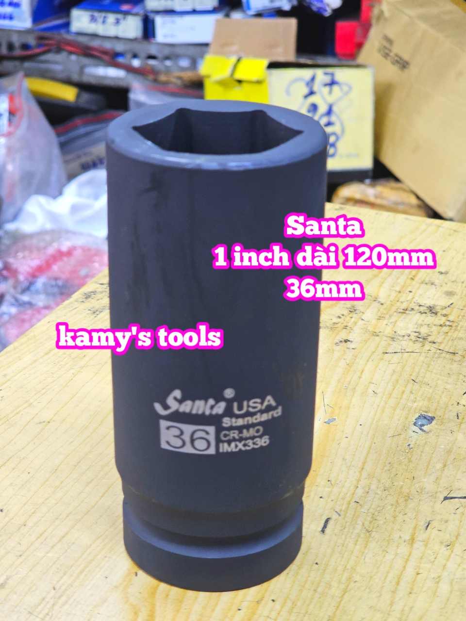 Đầu tuýp 1 inch đen dài 120mm lục giác Santa thép Cr-mo 36mm 38mm 41 mm 46mm 50mm IMX336 IMX338 IMX341 IMX346 IMX350