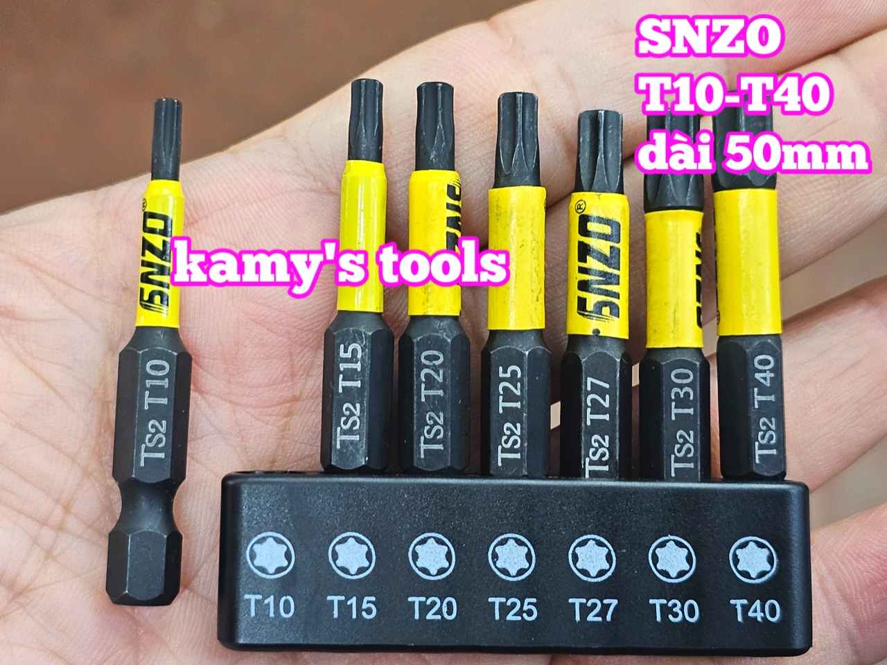 Mũi vít bông sao hoa thị đuôi lục giác 1/4 inch SNZO dài 50mm 7 chi tiết T10-T40 thép đen S2 SH-5007