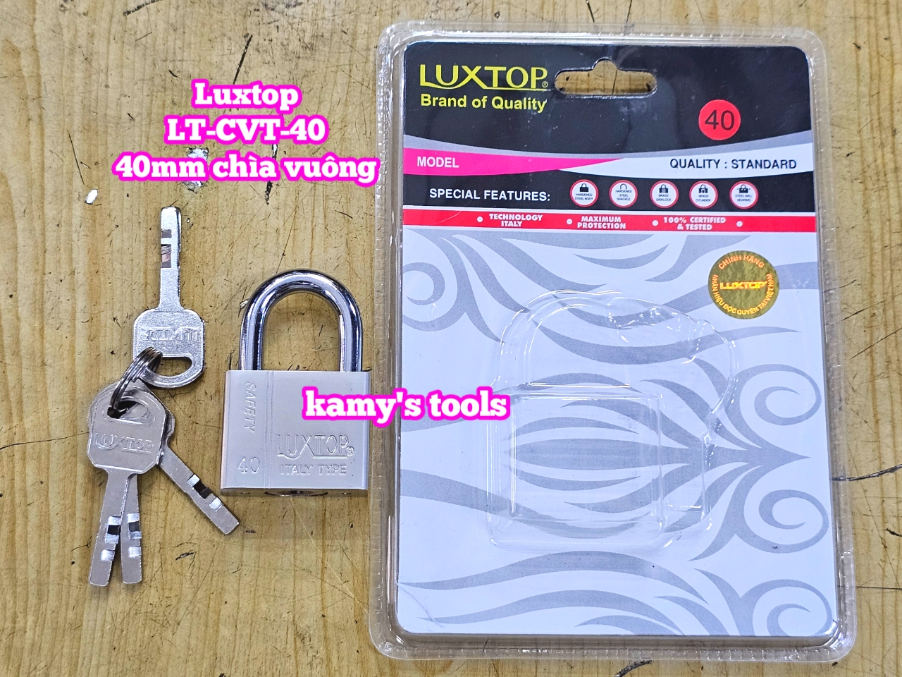 Ổ khóa trắng chìa vuông 4 chìa 4F 40mm Luxtop LT-CVT-40