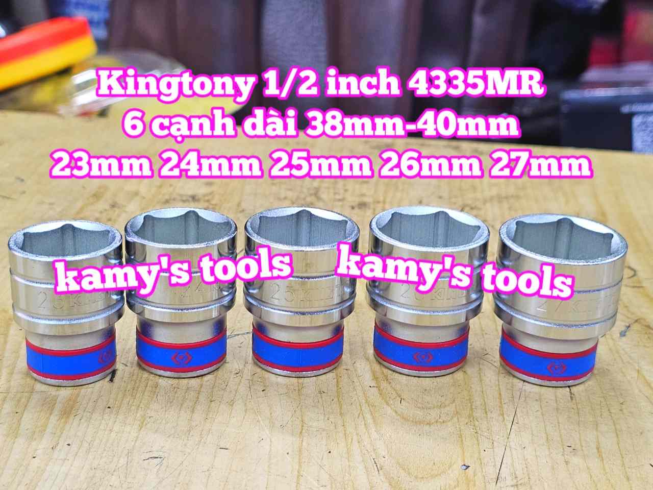 Đầu tuýp trắng ngắn 1/2 inch Kingtony 6 cạnh 23mm 24mm 25mm 26mm 27mm 28mm 433523MR 433524MR 433525MR 433526MR 433527MR