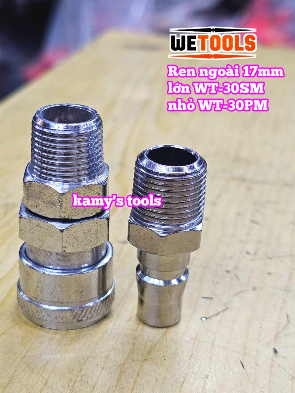 Bộ nối nhanh hơi khí nén ren ngoài 17mm 30SM 30PM Wetools WT-30SM WT-30PM
