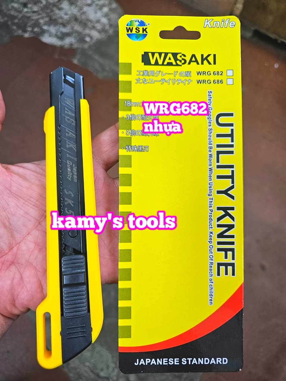 Dao rọc giấy dao rọc cáp lưỡi thép SK-5 bản 18mm dài 163mm Wasaki WRG682 và WR686