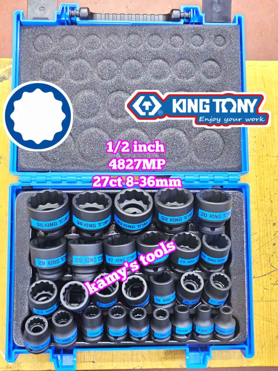 Bộ tuýp đen 1/2 inch Kingtony 4827MP 12 cạnh 27 chi tiết 8-36mm