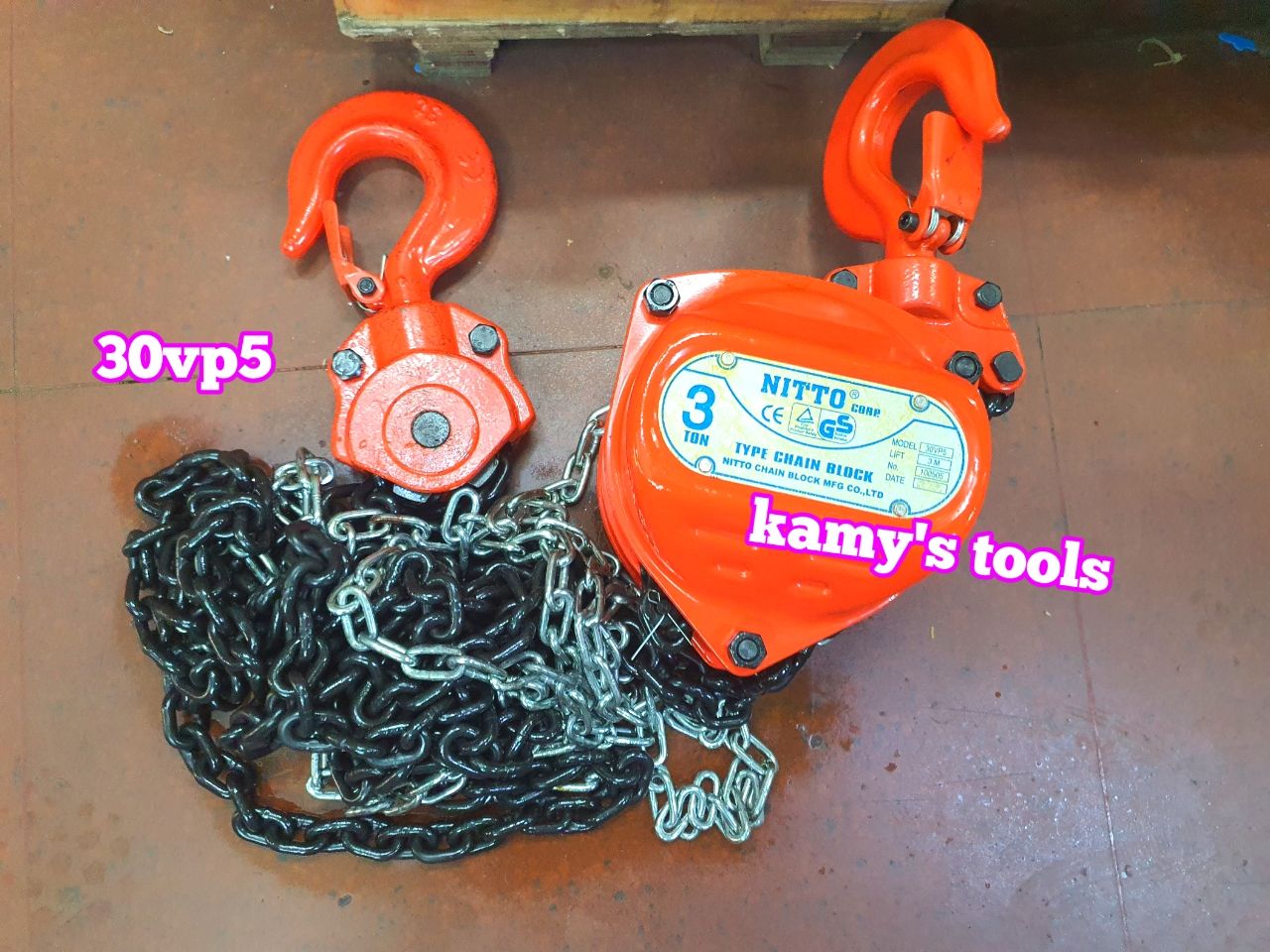 Pa lăng xích kéo tay Nitto 3 tấn 3m (3 mét) 5m (5 mét) model 30VP5 loại CB-II xích đóng logo G80 chính hãng cao cấp