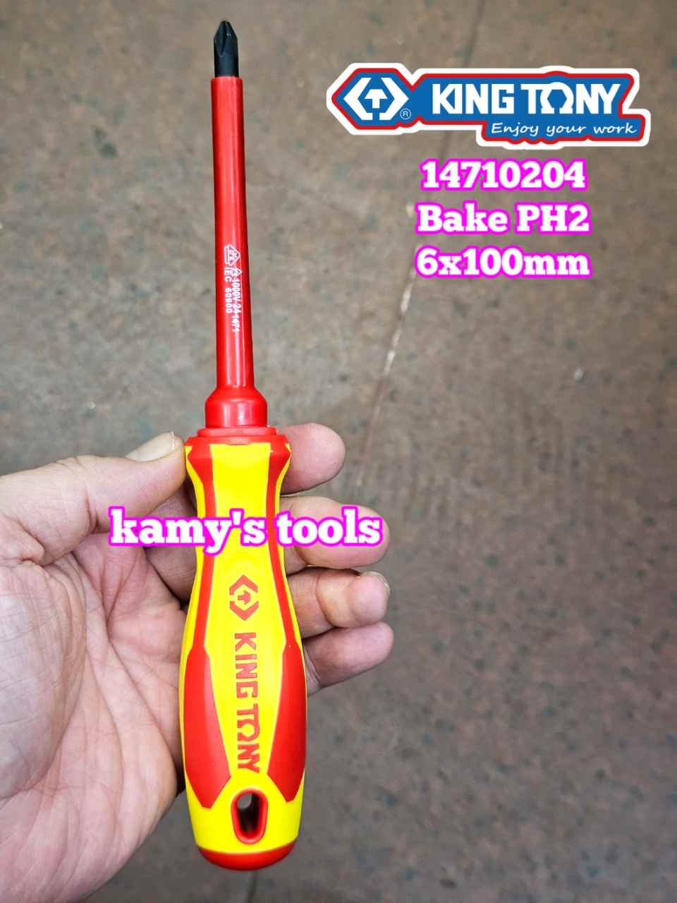 Tua vít cách điện VDE 1000V bake PH2 6mm dài 100mm (6x100mm) Kingtony 14710204