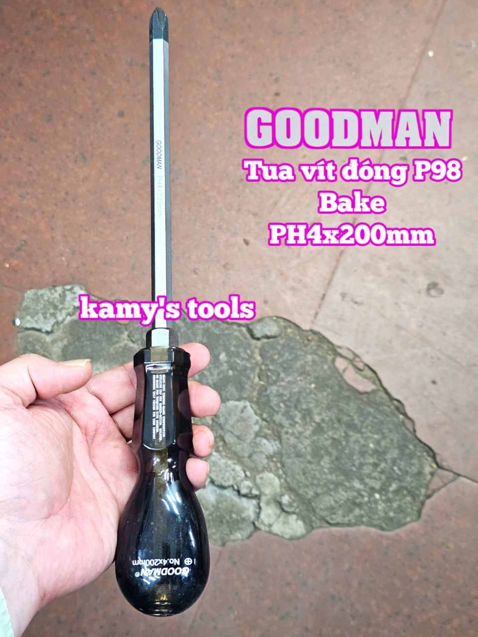 Tua vít đóng Goodman bake PH4 dẹp 12mm dài 200mm P98+12x200 P98-12x200