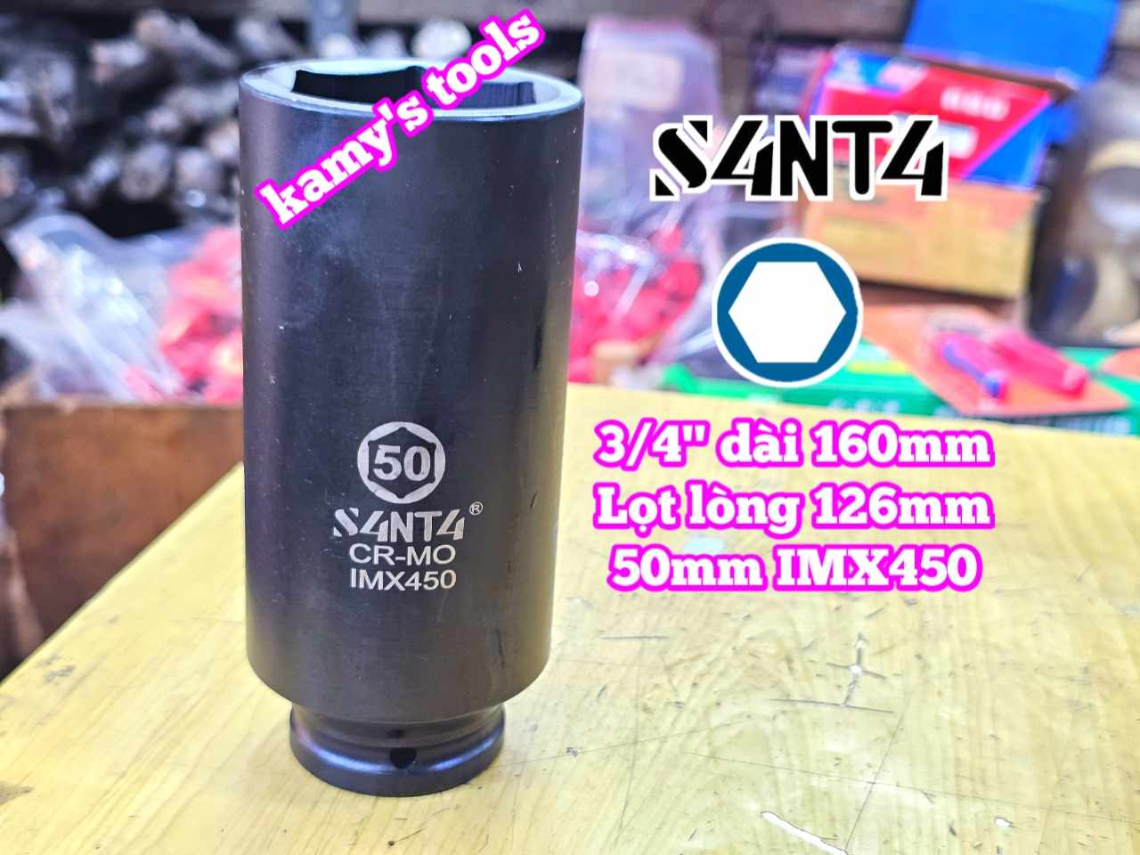 Đầu tuýp 3/4 inch Santa đen dài 160mm cỡ 50mm 55mm 60mm IMX450 IMX455 IMX460