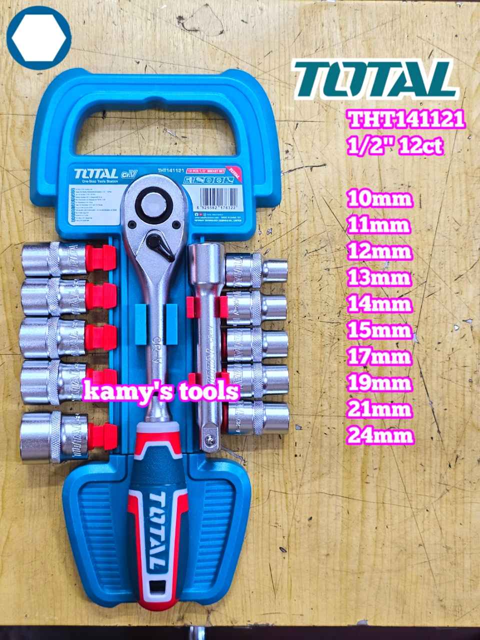 Bộ tuýp 1/2 inch 6 cạnh 12 chi tiết 10-24mm Total THT141121