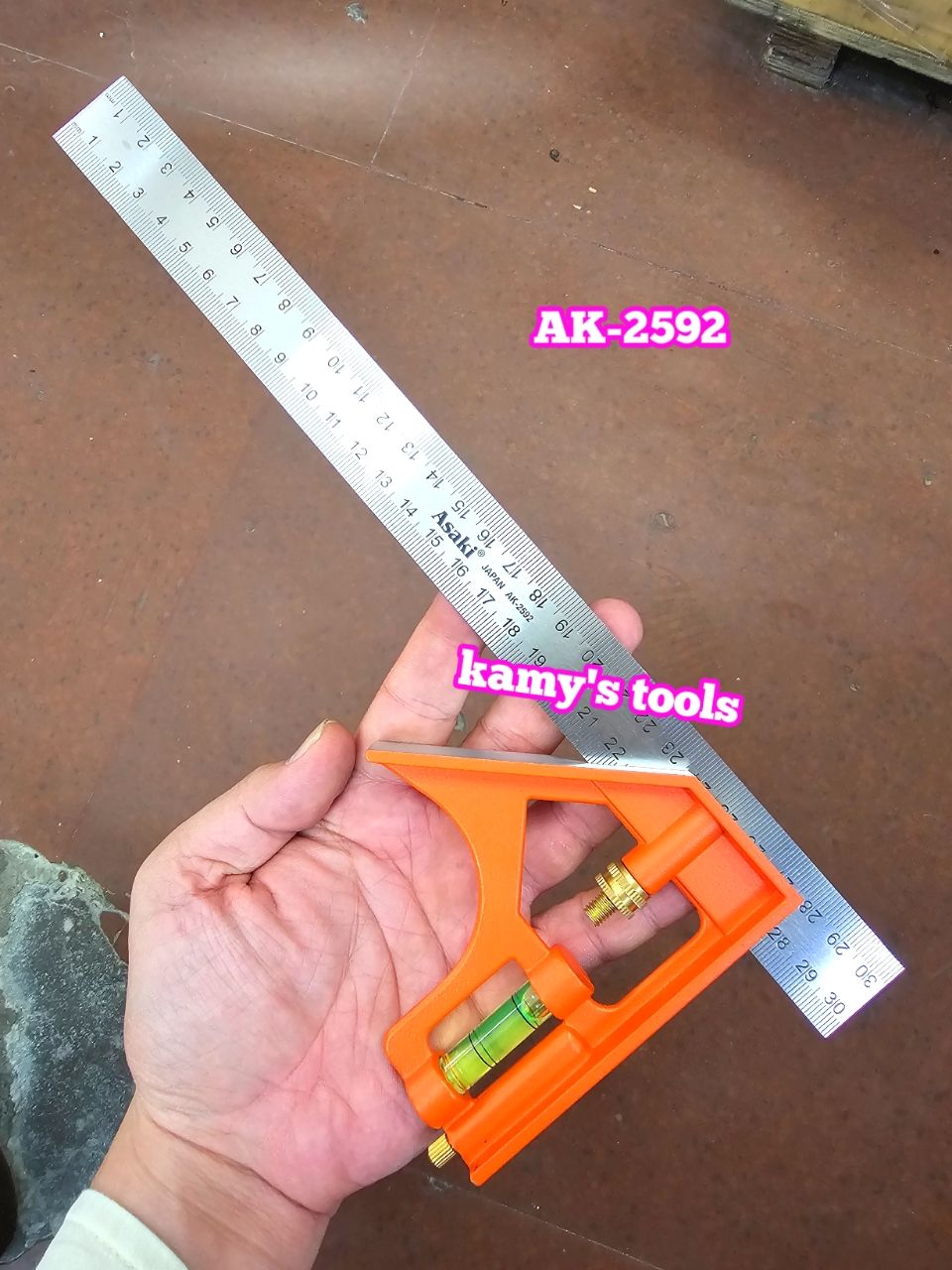 AK-2592 Thước ê ke thủy 300mm Asaki thước ke góc vuông đa năng 30cm, đo độ sâu, canh thẳng, canh ngang, lấy dấu khoảng
