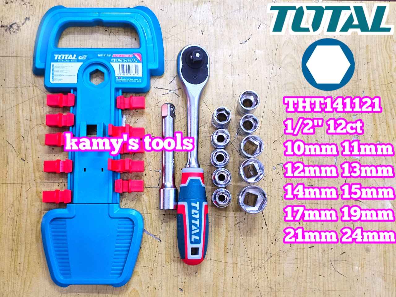 Bộ tuýp 1/2 inch 6 cạnh 12 chi tiết 10-24mm Total THT141121