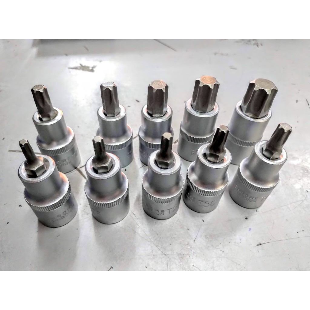 Bộ Tuýp Lú Đầu Sao 10 Cái T20-T70 Đầu Vuông 12.7mm, Bộ Tuýp Chữ T, Bộ Tuýp Sao