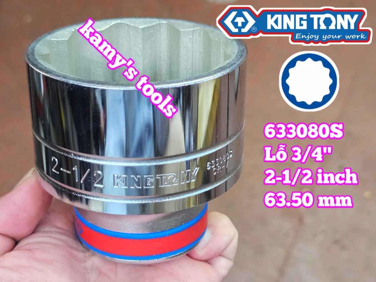 Đầu tuýp hệ inch 12 cạnh 3/4 inch Kingtony cỡ 2-1/2 inch tương đương 63mm 633080S