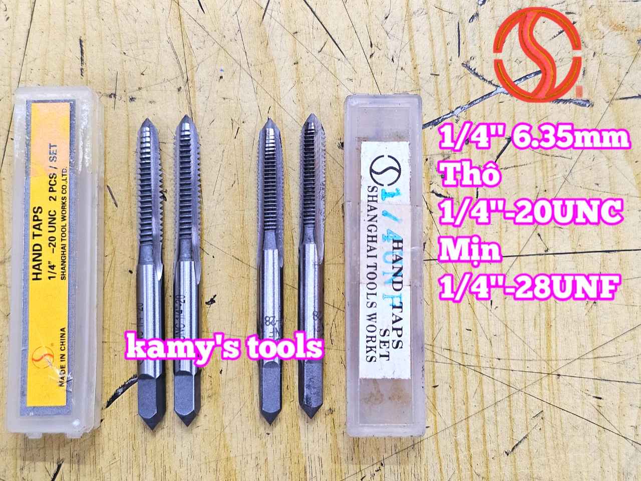 Bộ taro hệ inch tạo ren trong 1/4 inch (6.35mm) Shanghai bước ren thô và mịn 1/4-20 UNC 1/4-28 UNF