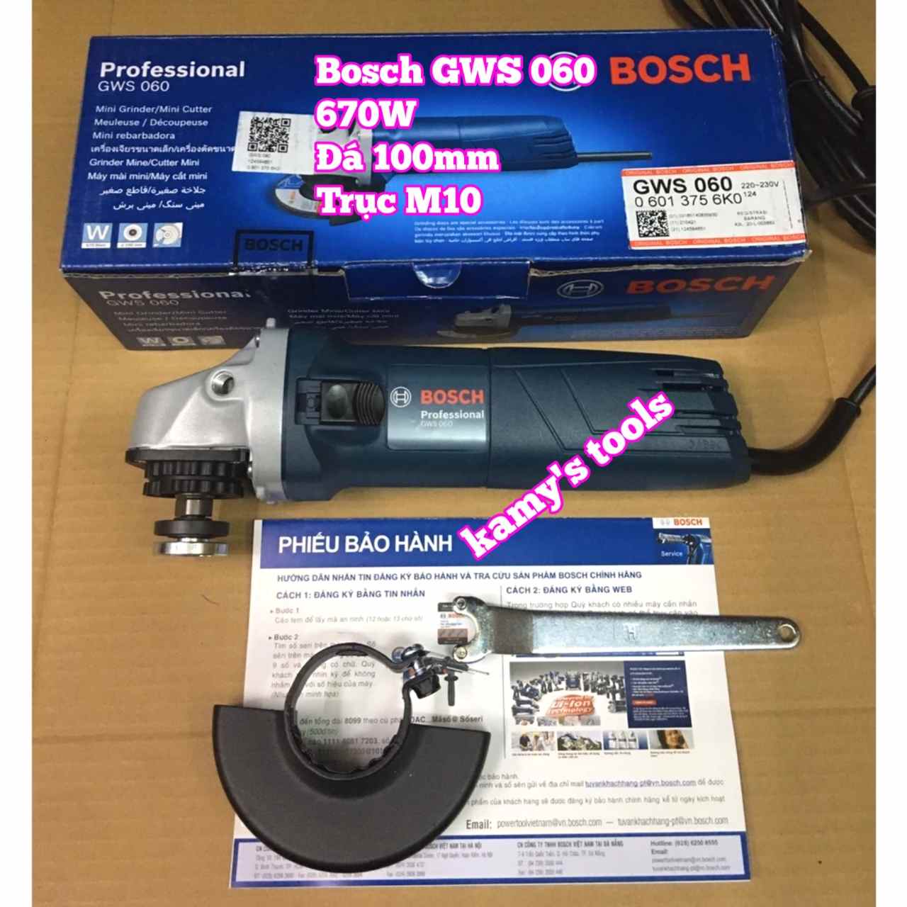 Máy mài góc Bosch GWS 060 đá 100mm trục M10 công suất 670W