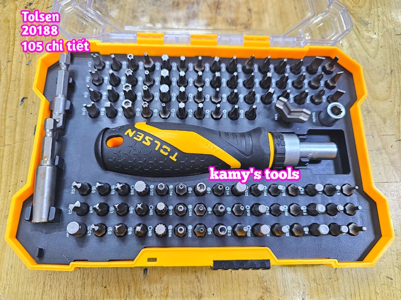 Bộ tua vít tự động cán đảo chiều trái phải 72 răng 105 chi tiết Tolsen 20188