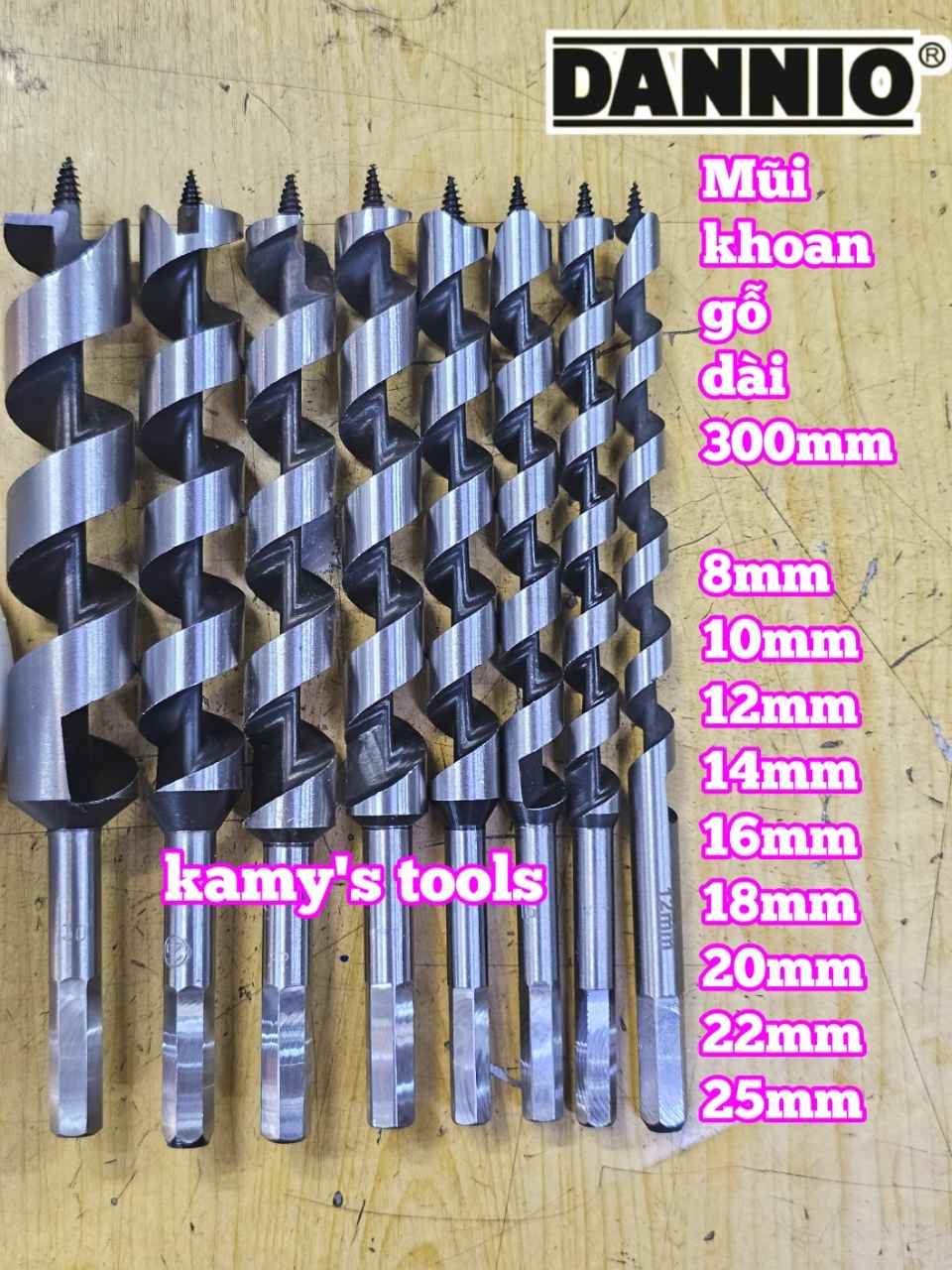 Mũi khoan gỗ xoắn ốc đuôi lục giác 8mm 10mm 12mm 14mm 16mm 18mm 20mm 22mm 25mm dài 300mm Dannio