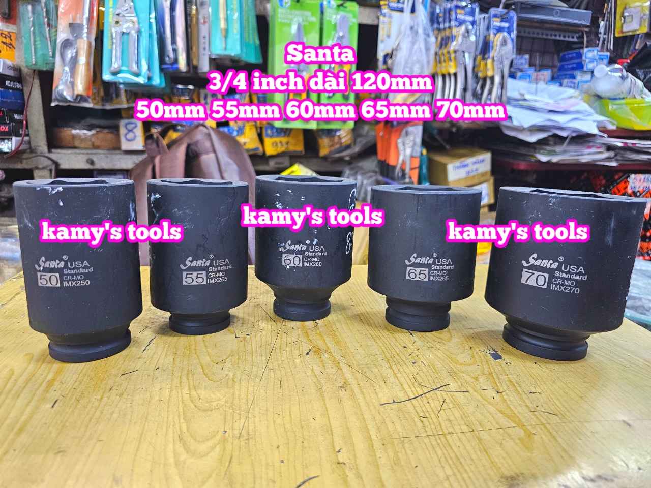 Đầu tuýp 3/4 inch đen dài 120mm lục giác Santa thép Cr-mo 50mm 55mm 60mm 65mm 70mm IMX250 IMX255 IMX260 IMX265 IMX270