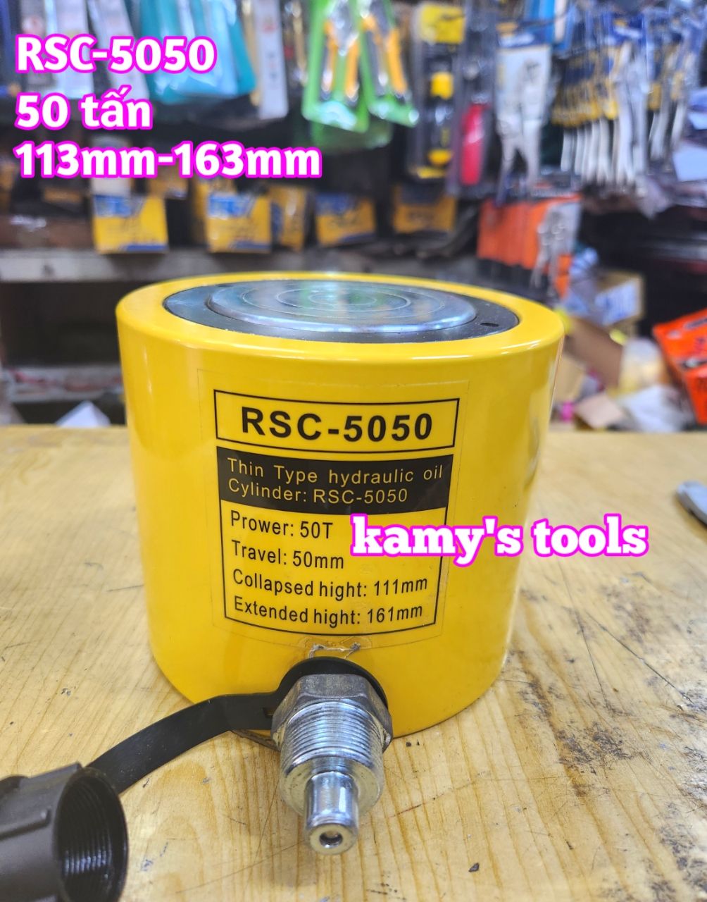 Kích thủy lực 50 tấn hành trình 50mm RSC-5050 113mm-163mm dạng lùn Kamytools