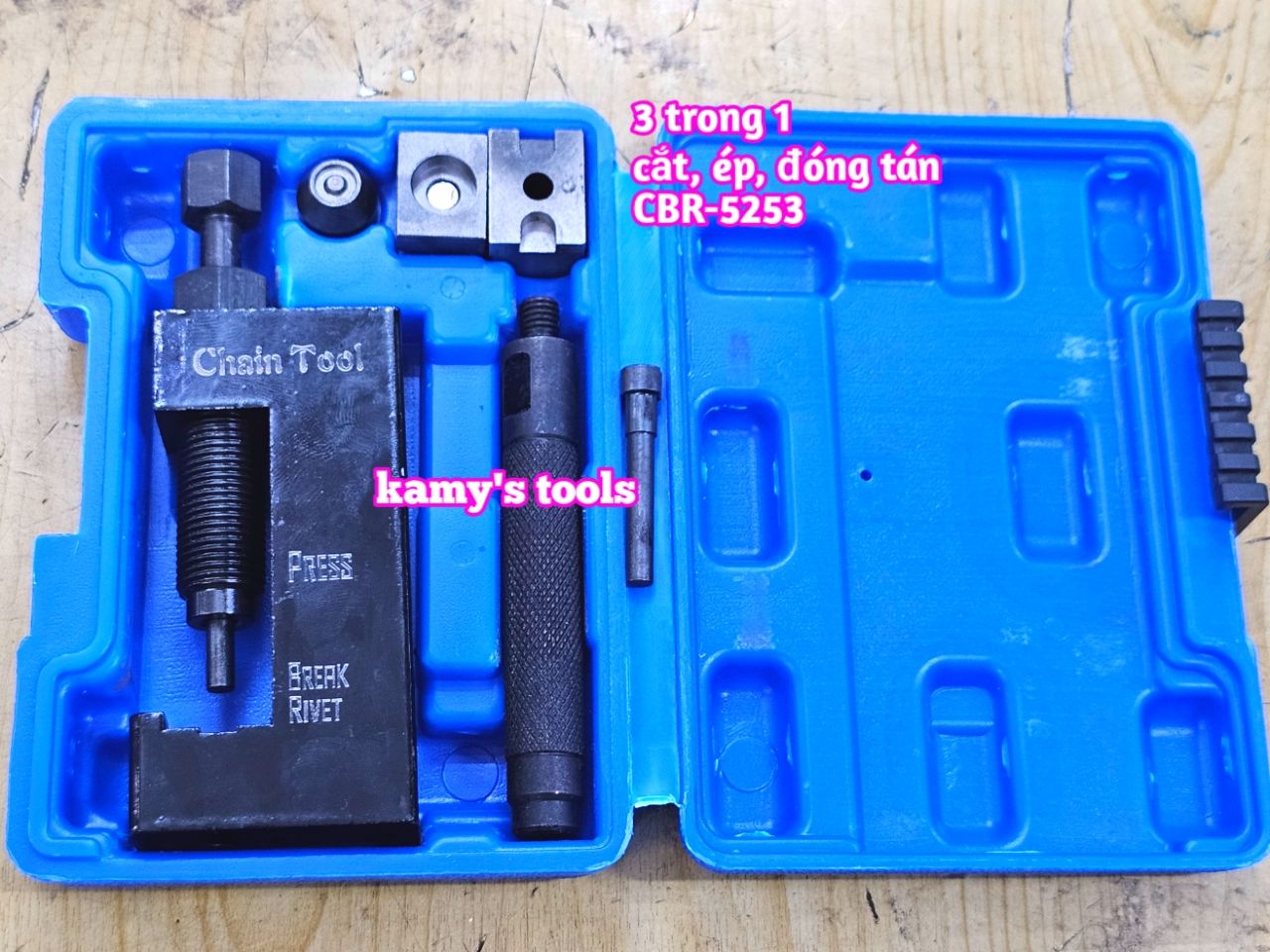 Dụng cụ cảo vam tháo mở cắt, bấm ép, đóng tán lại mắt xích sên 3 trong 1 cao cấp Kamytools CBR-5253