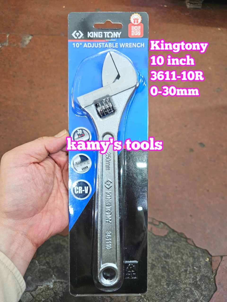 Mỏ lết miệng trắng chrome Kingtony 10 inch 250mm 3611-10R ngàm mở 0-30mm