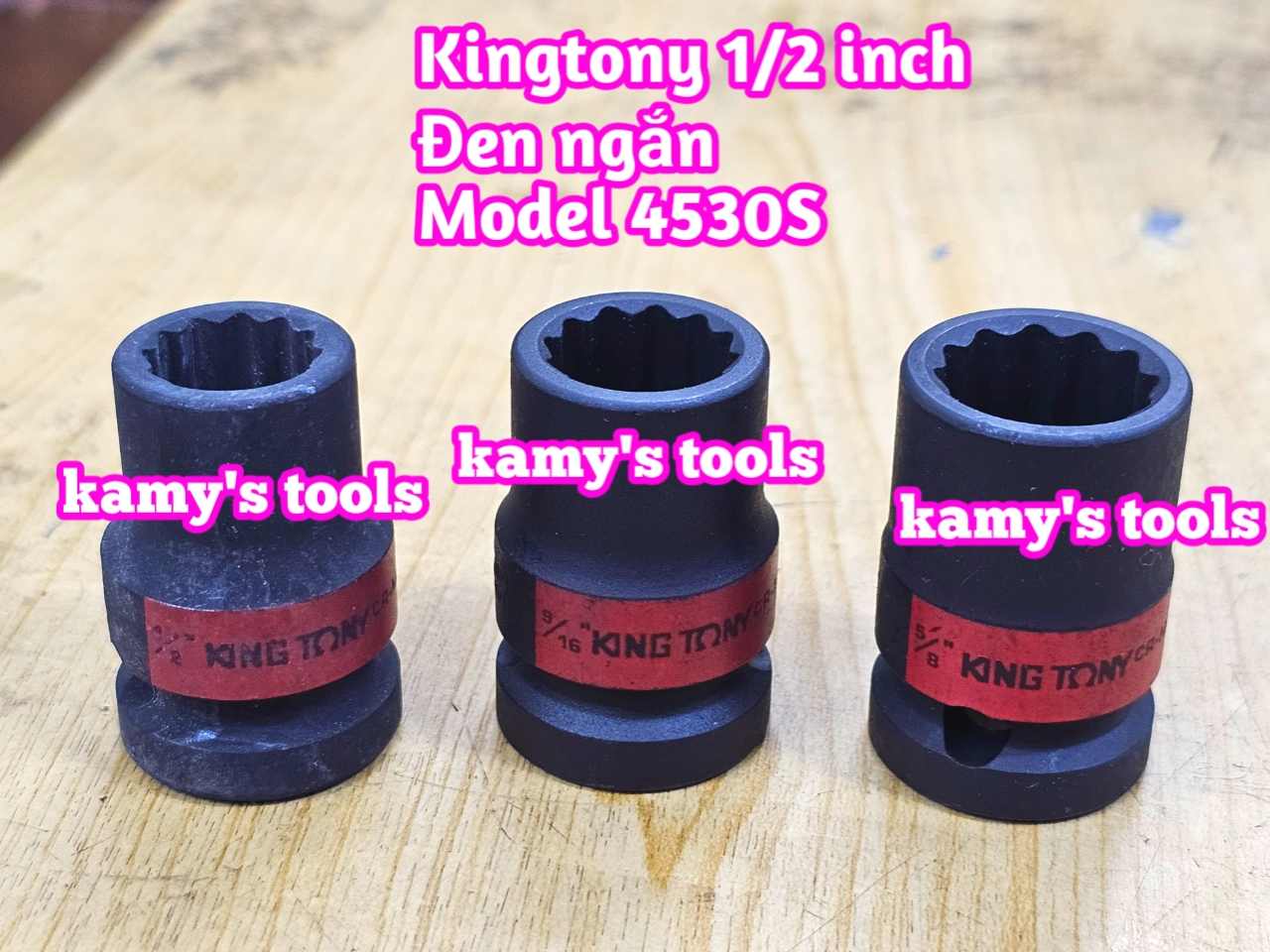 Đầu tuýp 1/2 inch bông 12 cạnh đen ngắn 38mm Kingtony 1/2 9/16 5/8 inch 453016S 453018S 453020S