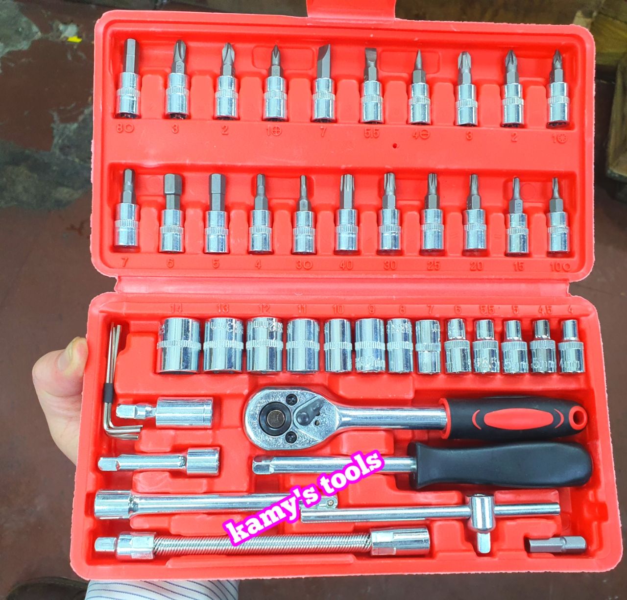 Bộ tuýp khẩu 1/4 inch dụng cụ đồ nghề đa năng sửa chữa ô tô xe hơi xe máy 46 chi tiết và 53 chi tiết