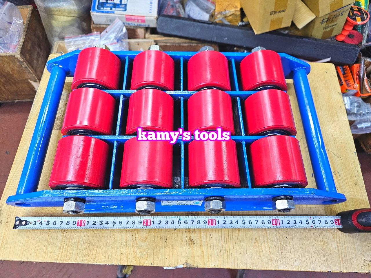 Con rùa lăn máy chuyển hàng 18 tấn model cra-12 với 12 bánh xe PU 70x80mm