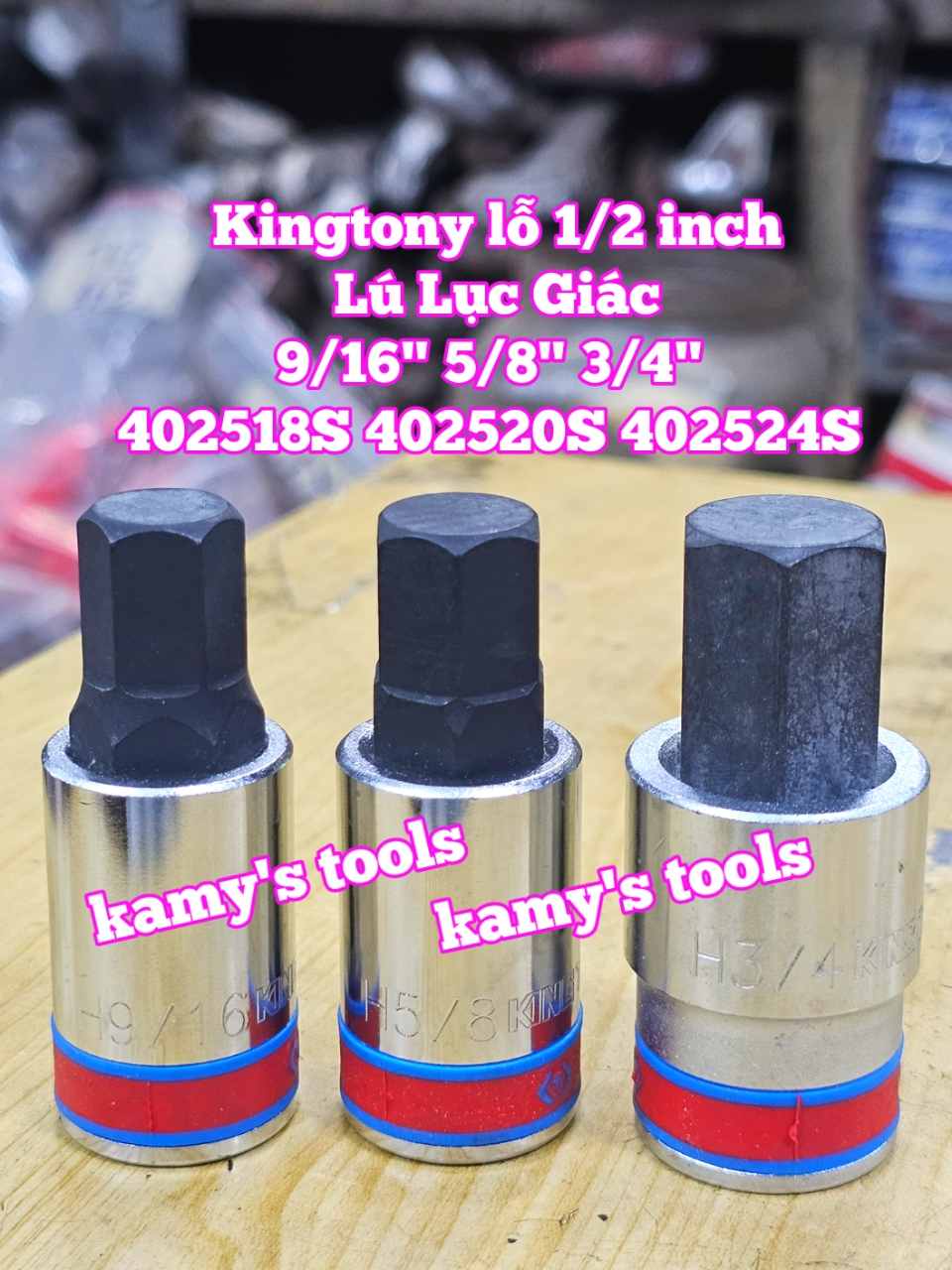 Tuýp lú đầu lục giác lỗ 1/2 inch Kingtony cỡ 9/16 5/8 3/4 inch 402518S 402520S 402524S