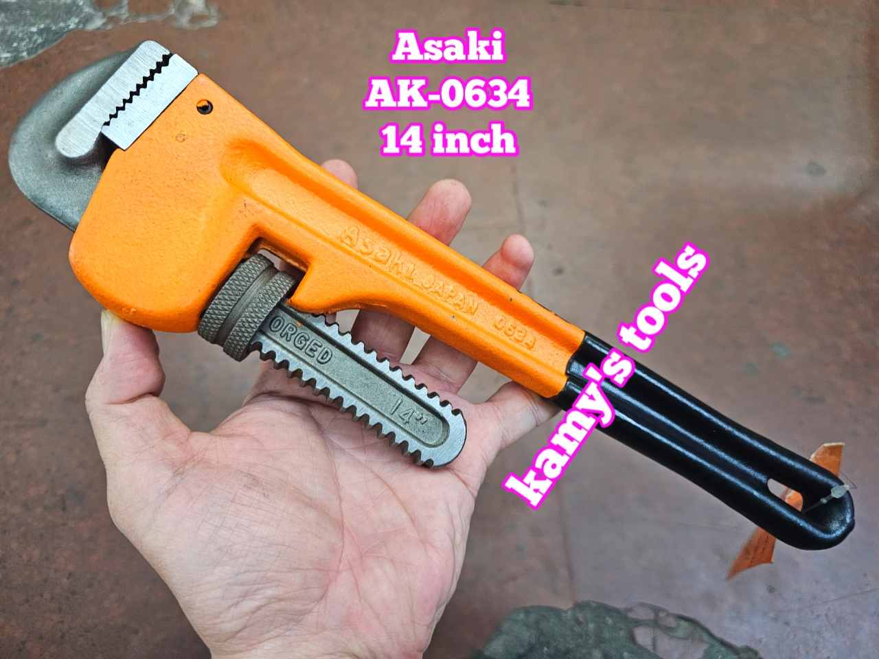 Mỏ lết răng Asaki AK-0634 dài 14 inch 350mm ngàm mở tối đa 50mm