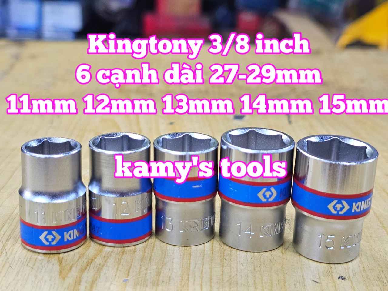 Đầu tuýp trắng 6 cạnh 3/8 inch dài 27mm Kingtony 11mm 12mm 13mm 14mm 15mm 333511M 333512M 333513M 333514M 333515M