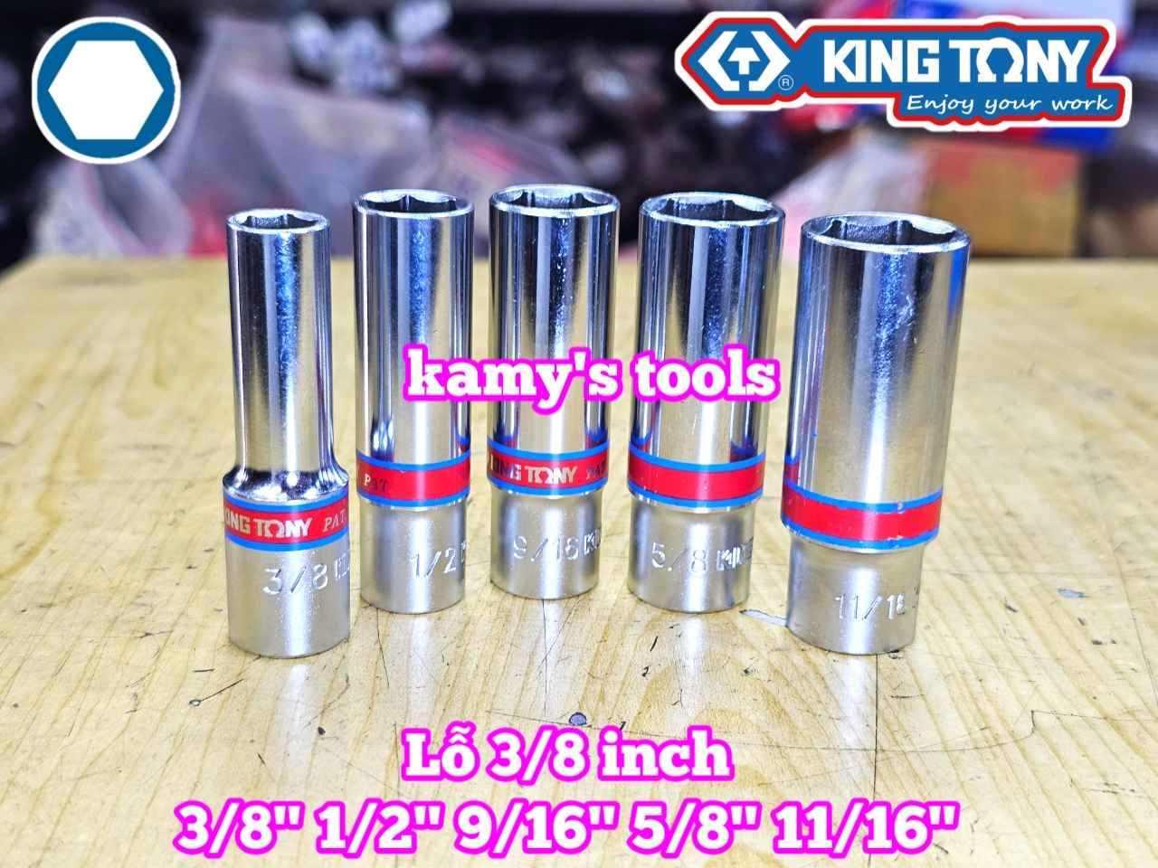Tuýp 3/8 inch hệ inch 6 cạnh Kingtony cỡ 3/8 inch 1/2 inch 9/16 inch 5/8 inch 11/16 inch 323512S 323516S 323518S 323520S 323522S