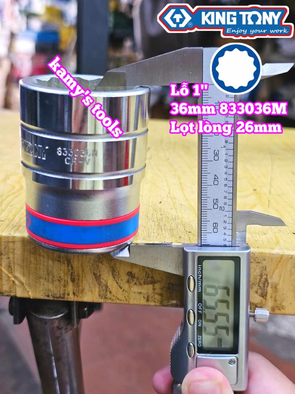 Đầu tuýp 1 inch trắng 36mm 38mm 41mm 46mm Kingtony 833036M 833038M 833041M 833046M 833050M