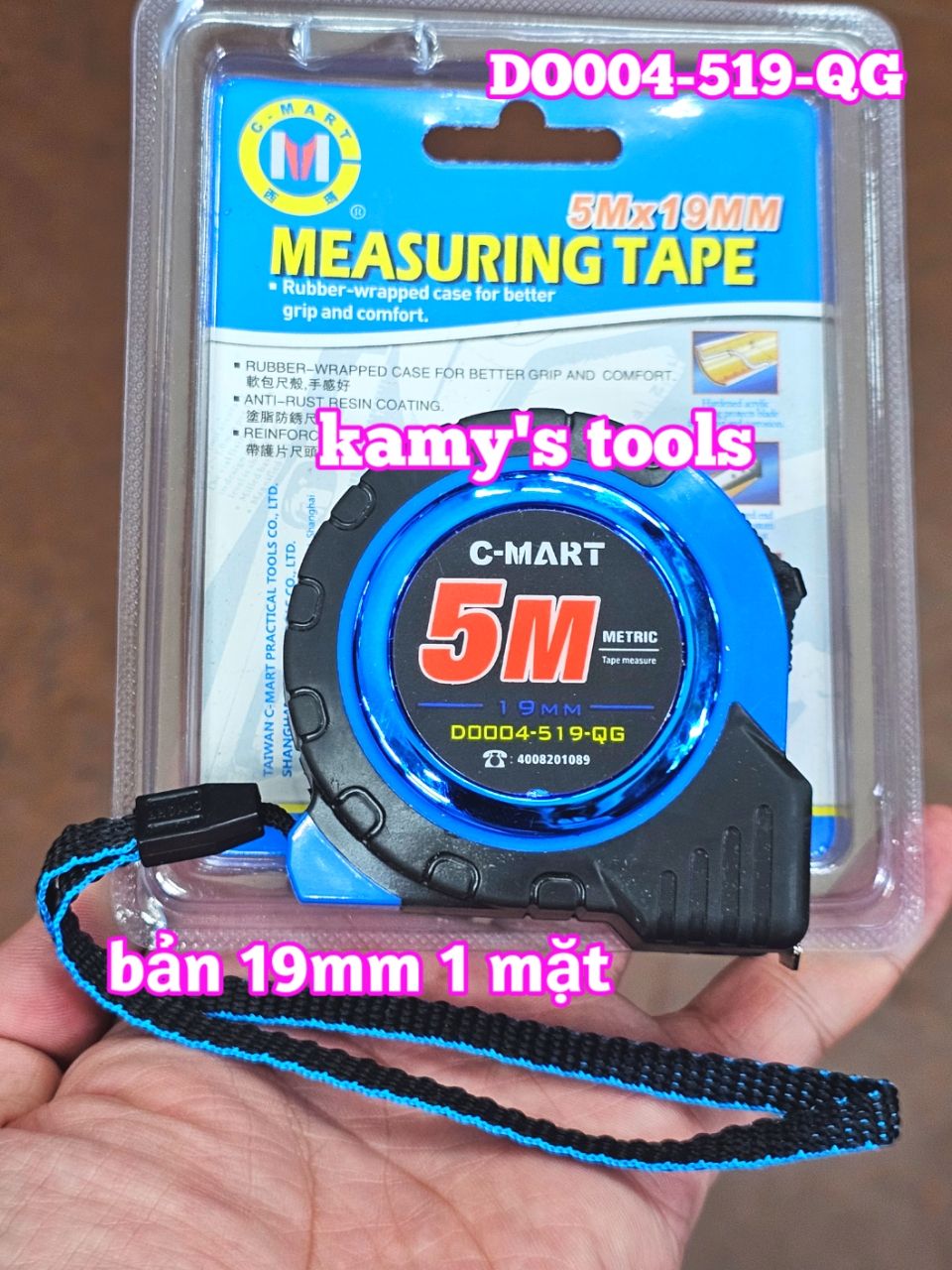 Thước cuộn 5m bản 19mm C-Mart model DO004-519-QG bọc nhựa chống va đập, thước kéo 5 mét