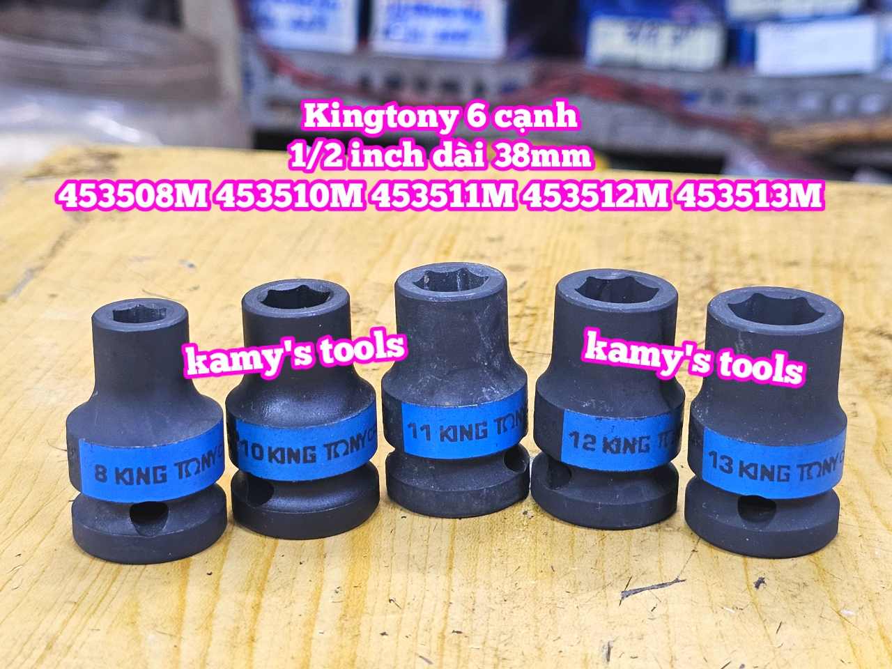 Đầu tuýp đen 1/2 inch Kingtony 6 cạnh 8mm 9mm 10mm 11mm 12mm 13mm 453508M 453509M 453510M 453511M 453512M 453513M