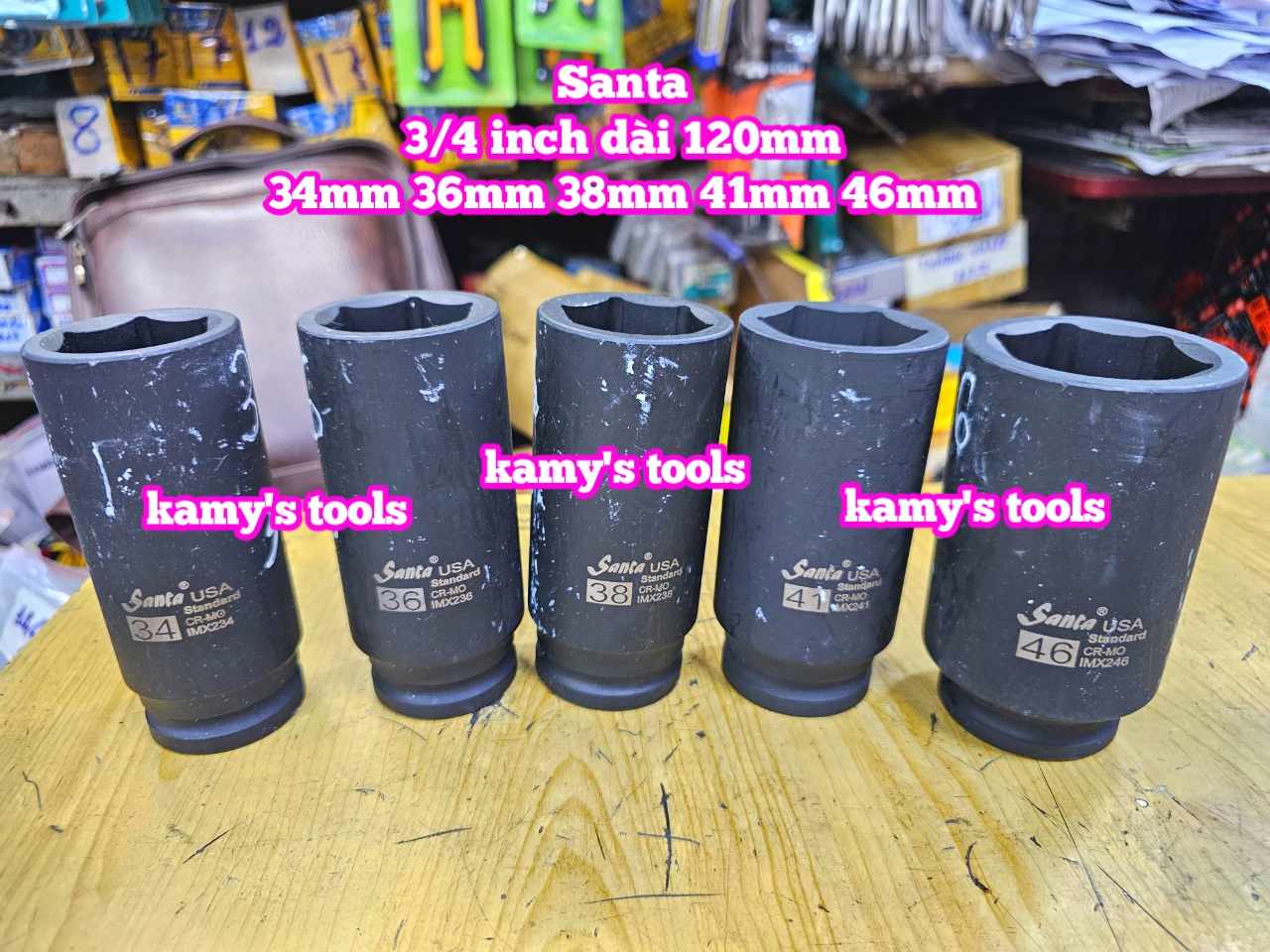 Đầu tuýp 3/4 inch đen dài 120mm lục giác Santa thép Cr-mo 34mm 36mm 38mm 41mm 46mm IMX234 IMX236 IMX238 IMX241 IMX246