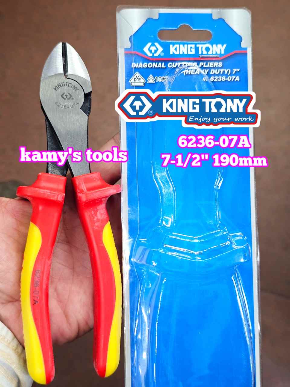 Kìm cắt cách điện VDE 1000V Kingtony 7-1/2 inch 190mm 6236-07A