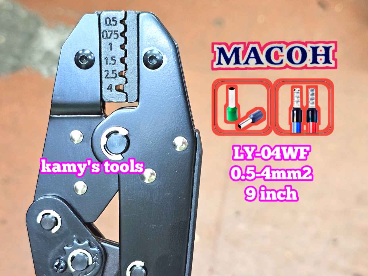 Kìm bấm cos pin tròn rỗng Mahco LY-04WF dài 9 inch 0.5-4mm2