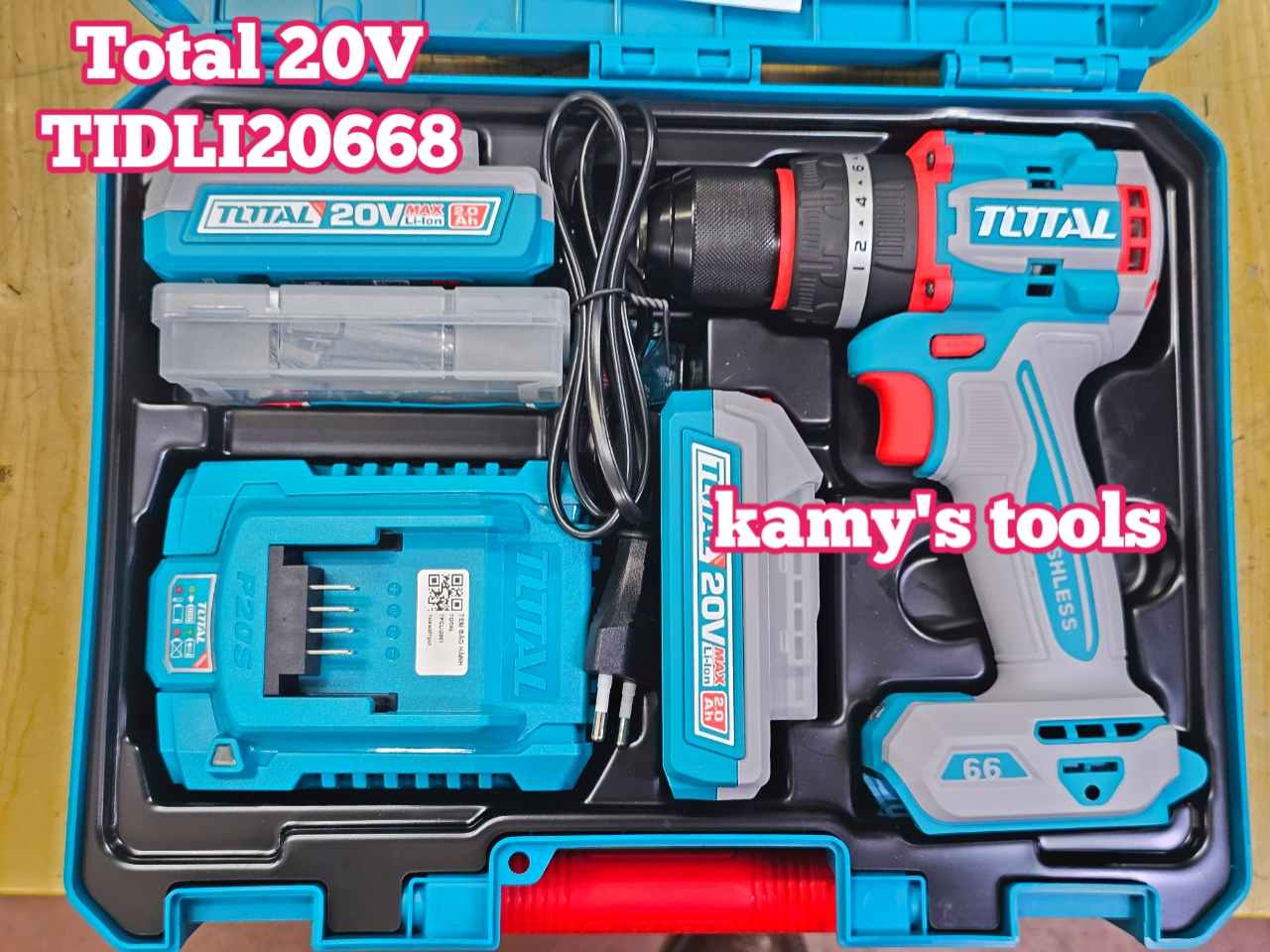 Máy khoan búa vặn vít dùng pin 20V Total TIDLI20668 kèm 2 pin 1 sạc