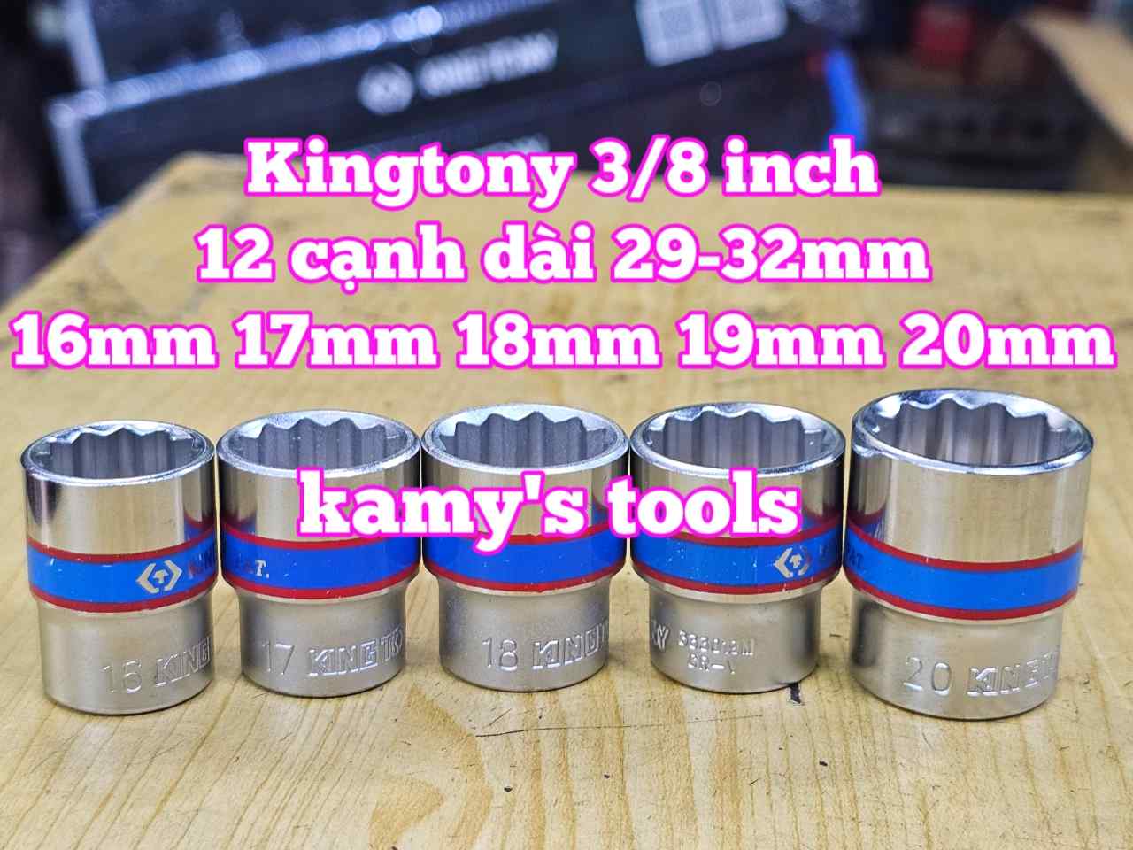 Đầu tuýp trắng 12 cạnh 3/8 inch dài 27mm Kingtony 16mm 17mm 18mm 19mm 20mm 333016M 333017M 333018M 333019M 333020M
