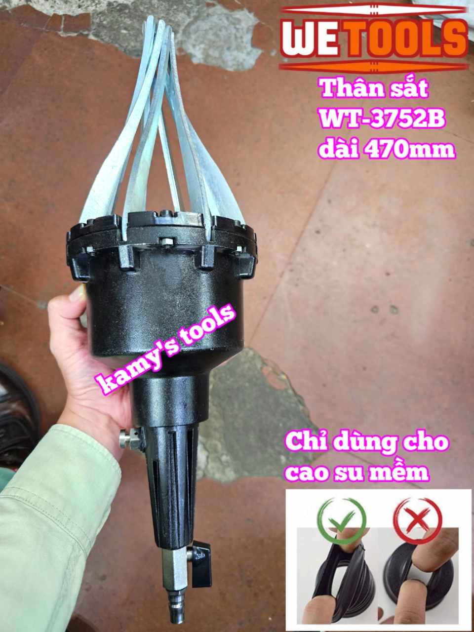 Dụng cụ banh tháo lắp thay cao su chụp bụi đầu láp thước lái khí nén Wetools WT-3752B dài 470mm Thân Sắt