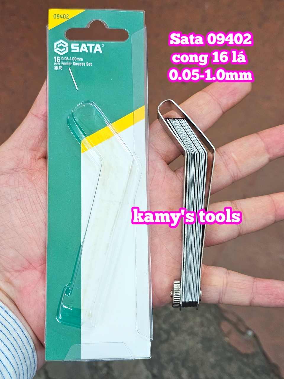 Thước căn lá dưỡng đo độ dày căn chỉnh cò xupap Sata 16 lá loại cong 09402 cỡ  0.05-1.0mm