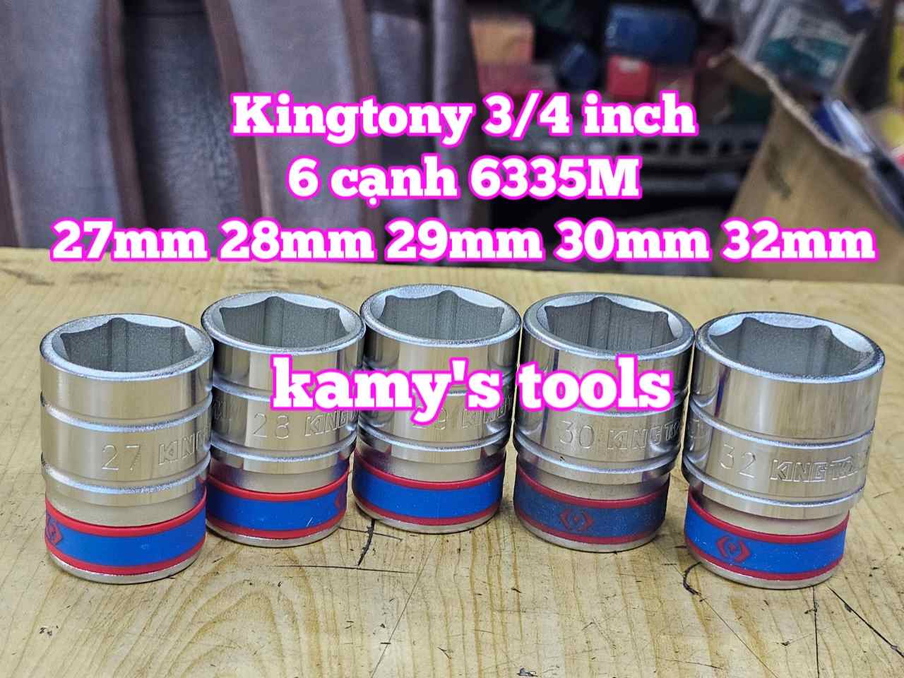 Đầu tuýp khẩu 3/4 inch 6 cạnh trắng Kingtony 27mm 28mm 29mm 30mm 32mm 633527M 633528M 633529M 633530M 633532M