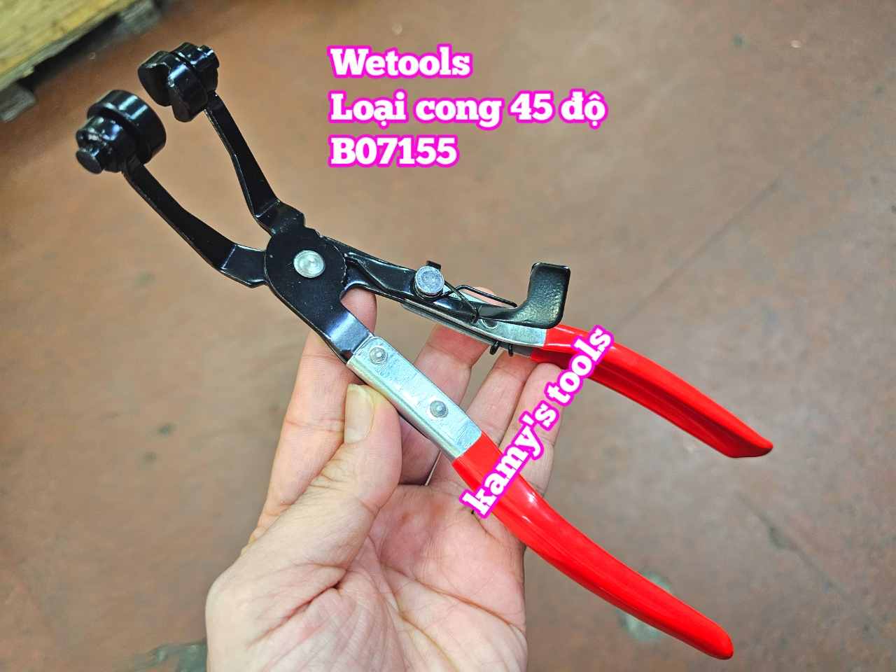 Kìm bóp cổ dê ống bóp kẹp tháo mở quai nhê cổ dê ống nhiên liệu ống nước xe ô tô loại cong 45 độ Wetools B07155