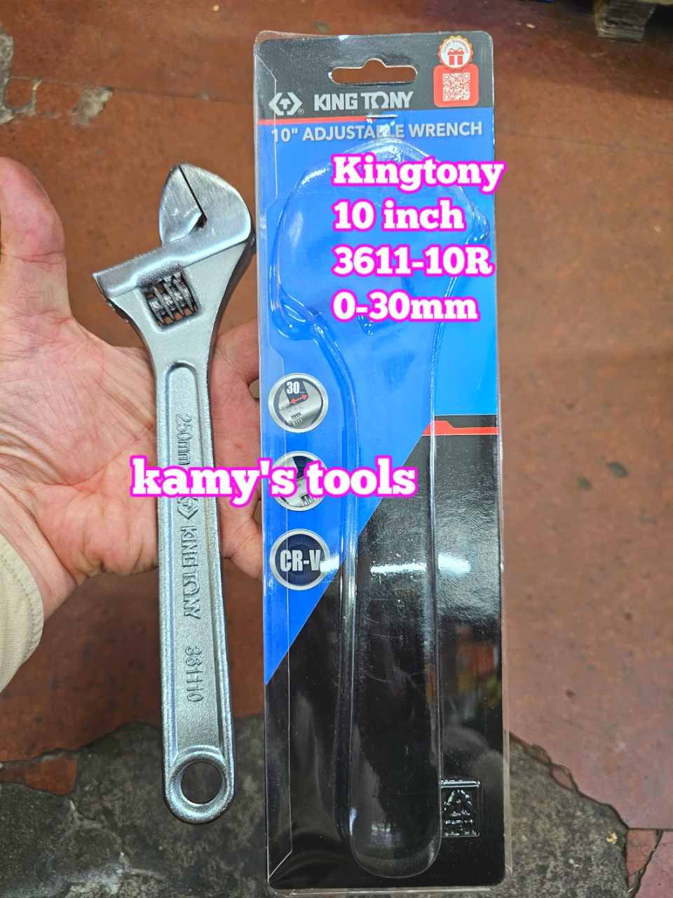 Mỏ lết miệng trắng chrome Kingtony 10 inch 250mm 3611-10R ngàm mở 0-30mm